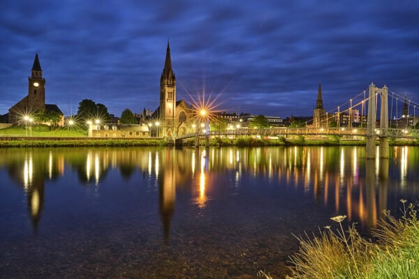 At the shores of River Ness in Inverness at night, Scotland